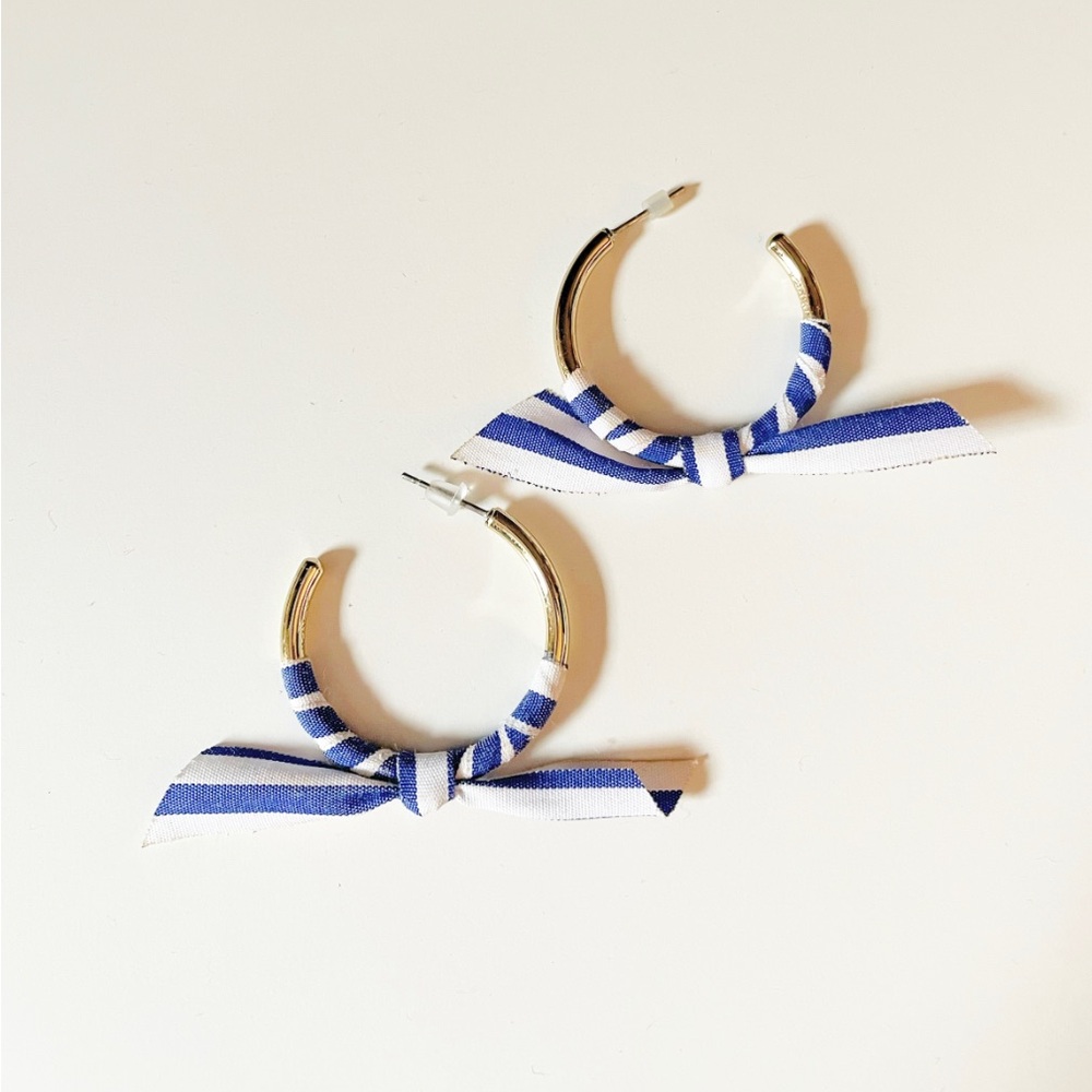 Striped Blue and White Hoop Earrings